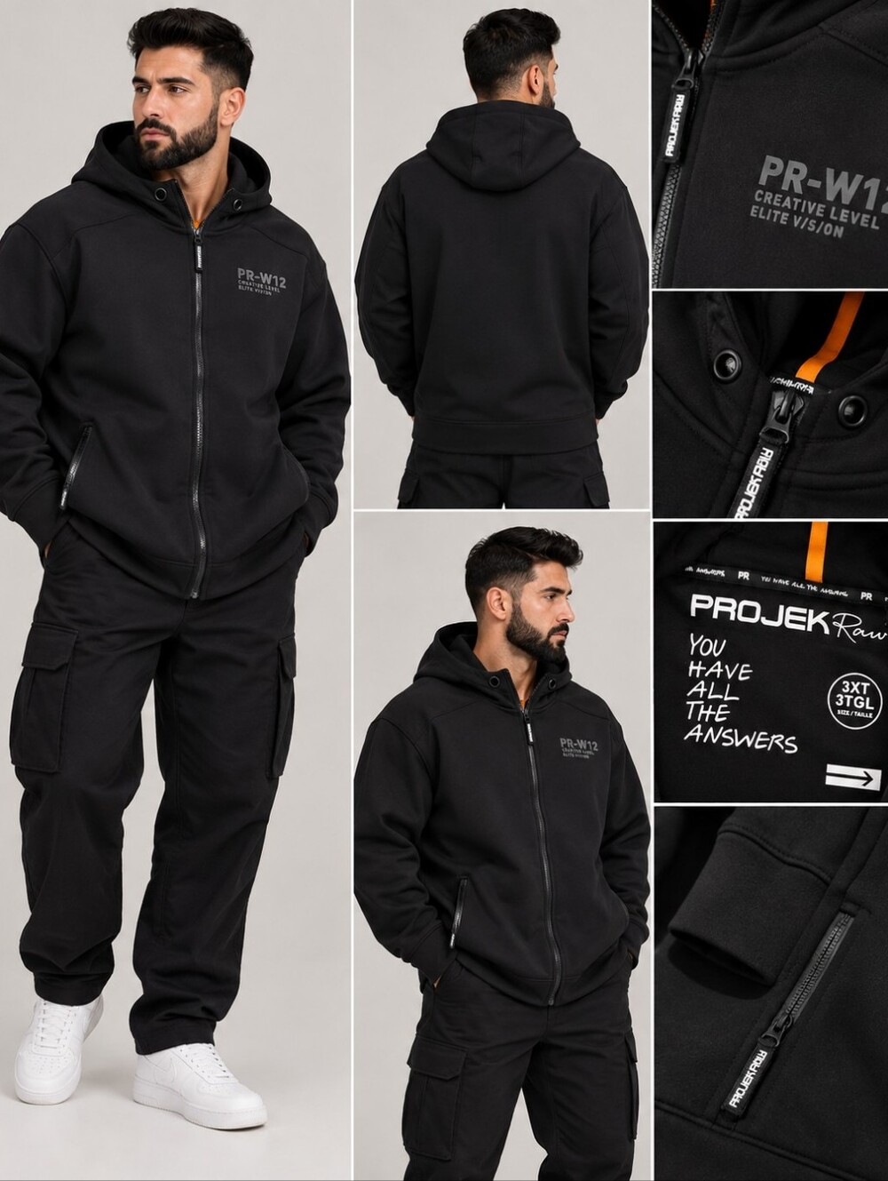 Projekt Raw PR-W12 Men's Black Hooded Sweater Size 3XLT